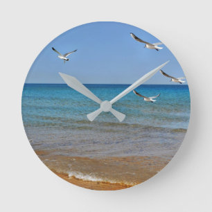 Horloge Ronde Plage et mouettes