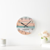 Horloge Ronde Plage moderne Ocean Blue Orange Sky (Maison)
