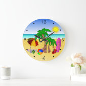 Horloge Ronde Plage Soleil Mer Surf Bleu Moyen Grande Mur Horlog (Maison)