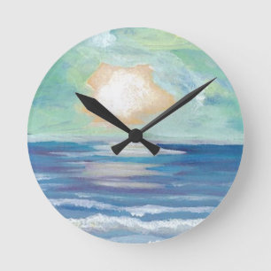 Horloge Ronde Plage Sunset Océan Surf de mer Soleil Cadeaux