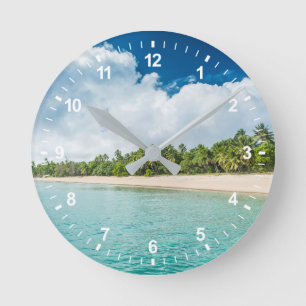 Horloge Ronde Plage Tropicale Frangée De Palmiers