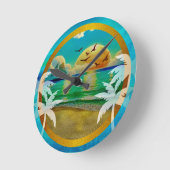 Horloge Ronde Plage tropicale moderne Palm Trees Sunset Vacances (Angle)