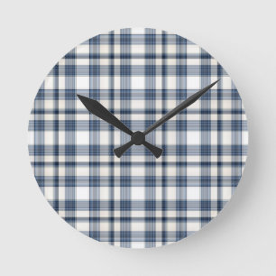 Horloge Ronde Plaid blanc bleu 1