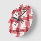 Horloge Ronde Plaid Red & White Custom Name Gift (Angle)