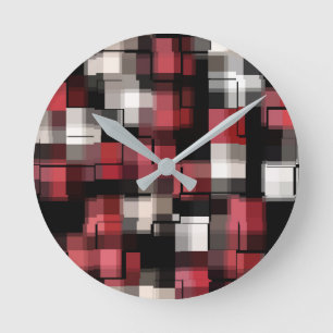 Horloge Ronde Plaid Trendy Maroon Red Black White Abstract