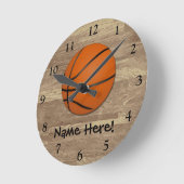Horloge Ronde Plancher en bois de basket-ball personnalisé (Angle)