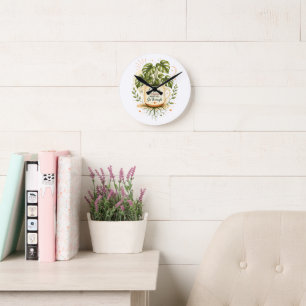 Horloge Ronde Plante Monstera dans une tasse à café   Botanique 