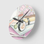 Horloge Ronde Plaque de sushi assorté avec baguettes (Angle)