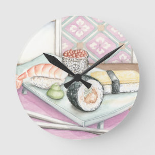 Horloge Ronde Plaque de sushi assorté avec baguettes