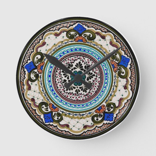 Horloge Ronde Plaque Talavera noir et bleu (Recto)