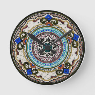 Horloge Ronde Plat noir et bleu de Talavera