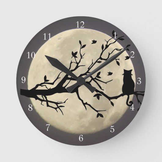 Horloge Ronde Pleine lune Chat Temps Whimsical (Recto)