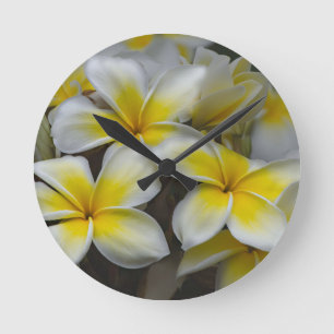 Horloge Ronde Plumeria jaune blanc