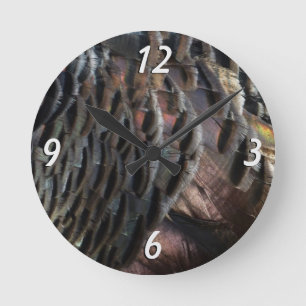 Horloge Ronde Plumes de Dindon Sauvage I Design Abstrait de la N