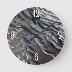 Horloge Ronde Plumes de Dindon Sauvage II Design Abstrait de la