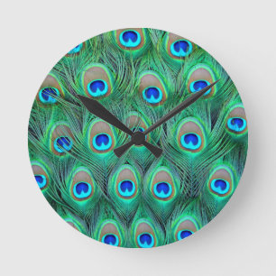 Horloge Ronde Plumes de paon