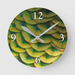 Horloge Ronde Plumes de paon II Nature colorée