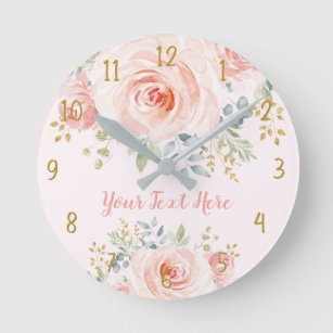 Horloge Ronde Plutôt Blush Rose or rose floral