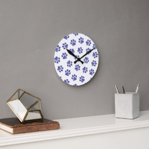 Horloge Ronde Poches de Doodle, Paws de Chien, Paws Bleus de Mar