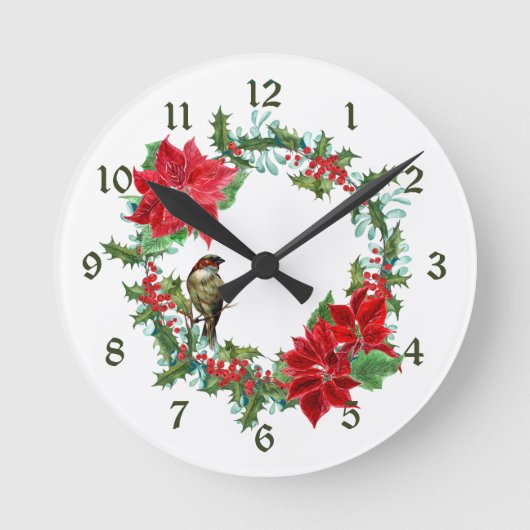Horloge Ronde Poinsettia Holly Berry (Recto)