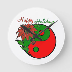 Horloge Ronde Poinsettia Yin Yang de Noël
