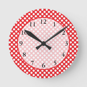 Horloge Ronde Point de polka blanc et rouge