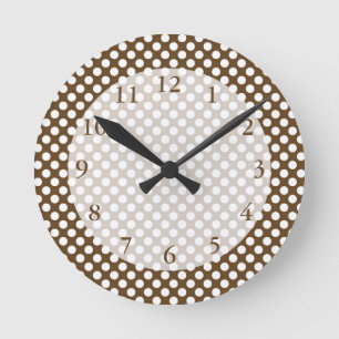 Horloge Ronde Point de polka Brown et blanc
