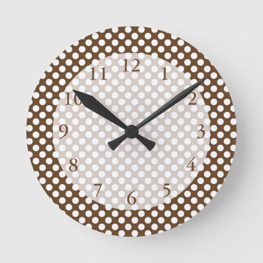 Horloge Ronde Point de polka Brown et blanc (Recto)