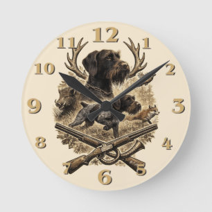 Horloge Ronde Pointer à poil dur , Logo Chasseur