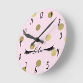 Horloge Ronde Pointes Roses et Or Viandes Lashes Modernes Salon (Angle)