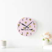 Horloge Ronde Pointes Roses et Or Viandes Lashes Modernes Salon (Maison)