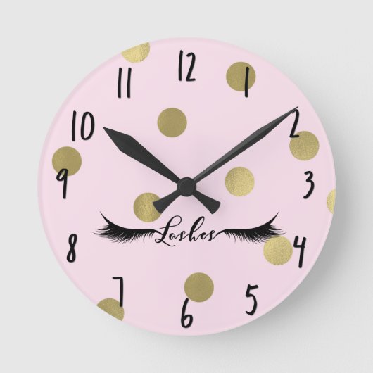 Horloge Ronde Pointes Roses et Or Viandes Lashes Modernes Salon (Recto)