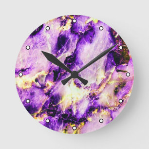 Horloge Ronde Points rose et or violets en marbre coloré