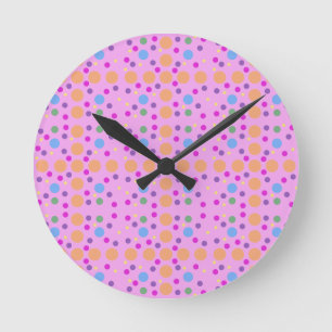 Horloge Ronde Points rose jaune bleu orange vert