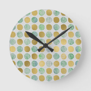 Horloge Ronde Points vintages or et aquarelle Turquoise