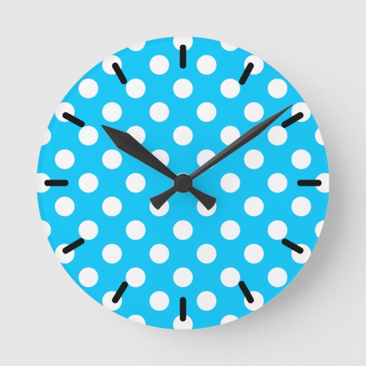 Horloge Ronde Pois blancs sur bleu électrique (Recto)
