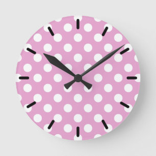 Horloge Ronde Pois blancs sur rose pâle