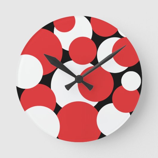 Horloge Ronde Pois noirs, blancs et rouges (Recto)