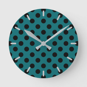 Horloge Ronde Pois noirs en turquoise