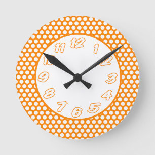 Horloge Ronde Pois orange et blanc