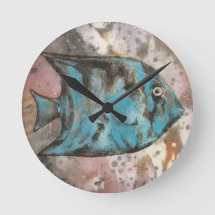 Horloge Ronde poisson bleu