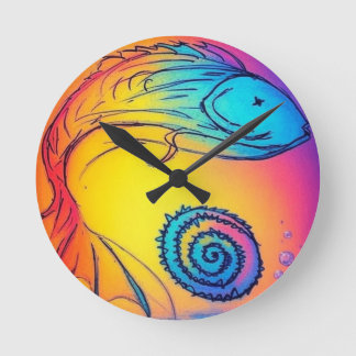 Horloge Ronde Poisson jaune coloré