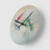 Horloge Ronde Poisson Koi avec Lotus (Angle)