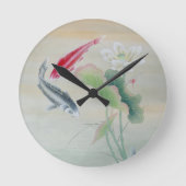 Horloge Ronde Poisson Koi avec Lotus (Recto)