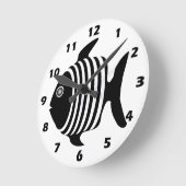Horloge Ronde Poisson Noir Et Blanc (Angle)