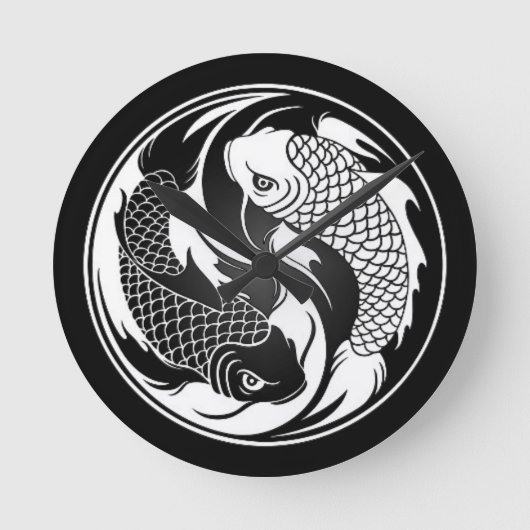 Horloge Ronde Poissons blancs et noirs de Yin Yang Koi (Recto)
