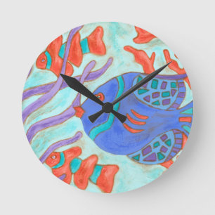 Horloge Ronde Poissons Bruit-Colorés
