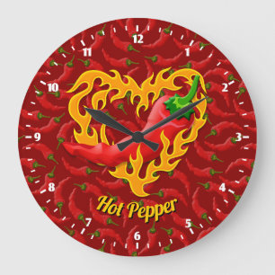 Horloge Ronde Poivre de Chili avec Coeur de Flamme Grande horlog