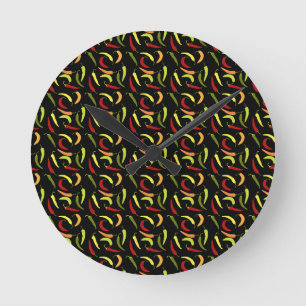 Horloge Ronde Poivrons Rouges Cinco de Mayo Nourriture Mexicaine