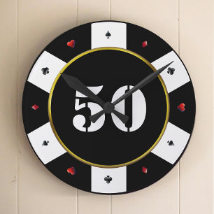 Horloge Ronde Poker Chip 50e fête d'anniversaire